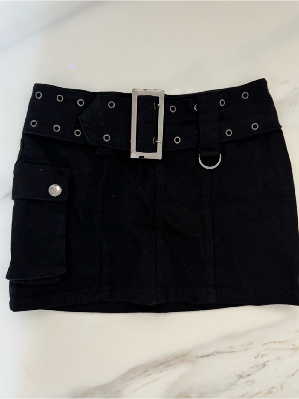Edikted Black Mini Skirt with Grommet Belt and Cargo Pocket